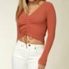 Coupon ❤️ O'Neill Sandstone Leanne Ruched V-Neck Crop Top - Juniors 🔔 -O'Neill Sales zu101704736 main tm1656530121