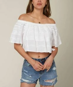 Best reviews of 🎉 O'Neill White Jonsie Off-Shoulder Top - Juniors 🔥 -O'Neill Sales zu101704806 alt 1 tm1644424025