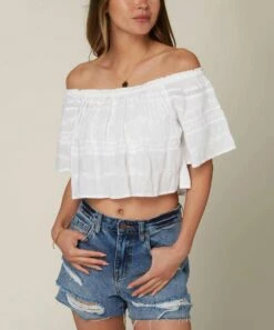 Best reviews of 🎉 O'Neill White Jonsie Off-Shoulder Top - Juniors 🔥 -O'Neill Sales zu101704806 alt 3 tm1644424025