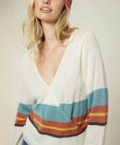 Wholesale 😀 O'Neill White & Blue Stripe Wrap It Up Surplice Sweater - Juniors 🧨 -O'Neill Sales zu102868052 alt 4 tm1644337128