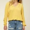Deals ⌛ O'Neill Yellow Cara Ruffle V-Neck Top - Juniors ✨ -O'Neill Sales zu102876210 alt 1 tm1644337128