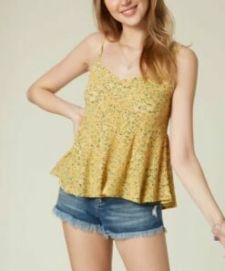 Flash Sale 😀 O'Neill Yelow Floral Kayden Peplum Tank - Juniors 💯 -O'Neill Sales zu102876227 alt 4 tm1644337128