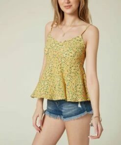 Flash Sale 😀 O'Neill Yelow Floral Kayden Peplum Tank - Juniors 💯 -O'Neill Sales zu102876227 main tm1644337128