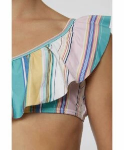 Hot Sale ⌛ O'Neill Teal & Pink Stripe Baja Ruffle Tie-Back 👙 Bikini - 👧 Girls 🔔 -O'Neill Sales zu106421380 alt 1 tm1671560778