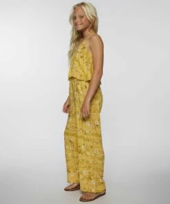 Cheapest ⭐ O'Neill Yellow & Brown Floral Tanner Wide-Leg Jumpsuit - 👧 Girls ⭐ -O'Neill Sales zu106421450 alt 3 tm1655218201