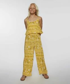 Cheapest ⭐ O'Neill Yellow & Brown Floral Tanner Wide-Leg Jumpsuit - 👧 Girls ⭐