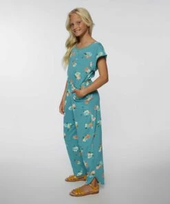 Coupon 👍 O'Neill Teal & White Floral Ryder Short-Sleeve Jumpsuit - 👧 Girls 👏 -O'Neill Sales zu106424814 alt 3 tm1655218201