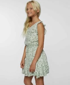 Brand new 👍 O'Neill Green Floral Arianne Sleeveless Drawstring A-Line 👗 Dress - 👧 Girls 😉 -O'Neill Sales zu106424857 alt 3 tm1655218201