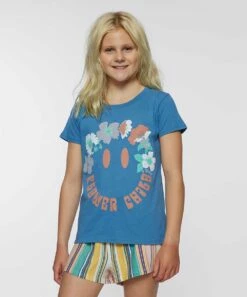 Hot Sale 😀 O'Neill Blue & Multicolor 'Flower Child' Crewneck Tee - 👧 Girls 🤩