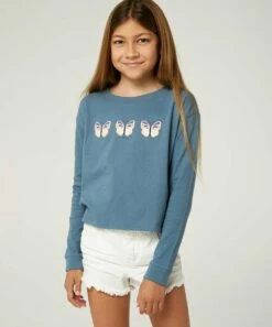 New 💯 O'Neill Blue & Pink Butterfly Flurry Long-Sleeve Top - 👧 Girls ⌛ -O'Neill Sales zu106424876 alt 1 tm1655218201