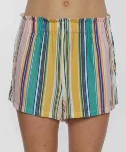 Top 10 😍 O'Neill Yellow & Pink Stripe Bobbi High-Waist Shorts - 👧 Girls ⌛ -O'Neill Sales zu106424887 alt 1 tm1660679862