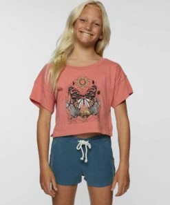 Coupon 🔥 O'Neill Rose & Multicolor Butterfly Magic Maker Crop Top - 👧 Girls 🎁 -O'Neill Sales zu106424897 alt 1 tm1655218201