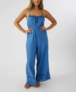 Best deal 🎁 O'Neill Blue Malie Open-Back Halter Jumpsuit - Juniors 👏