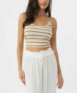 Best deal 🔥 O'Neill Brown & Cream Stripe All Day Scoop Neck Crop Top - Juniors 🤩