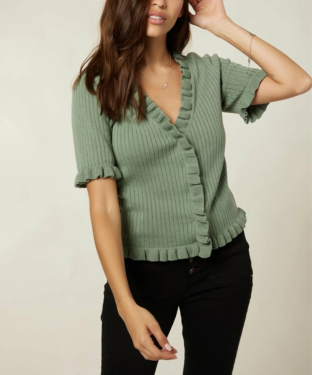Discount ๐คฉ O'Neill Sage Cassie Ruffle-Hem V-Neck Button-Front Top - Juniors โ๏ธ 4 Discount ๐คฉ O'Neill Sage Cassie Ruffle-Hem V-Neck Button-Front Top - Juniors โ๏ธ - Image 2