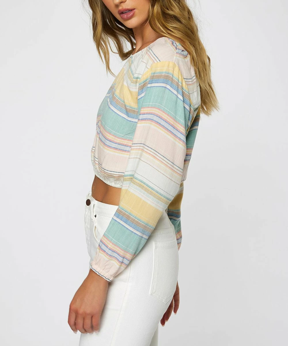 New ๐ O'Neill Blue & Light Yellow Stripe Mallie Long-Sleeve Crop Top - Juniors ๐ฏ 5 New ๐ O'Neill Blue & Light Yellow Stripe Mallie Long-Sleeve Crop Top - Juniors ๐ฏ - Image 3
