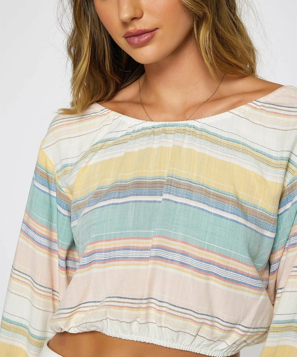 New ๐ O'Neill Blue & Light Yellow Stripe Mallie Long-Sleeve Crop Top - Juniors ๐ฏ 4 New ๐ O'Neill Blue & Light Yellow Stripe Mallie Long-Sleeve Crop Top - Juniors ๐ฏ - Image 2