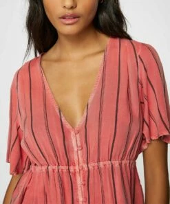 Coupon 👍 O'Neill Rose Stripe Wes V-Neck Top - Juniors 😀 -O'Neill Sales zu106706496 alt 2 tm1656516914