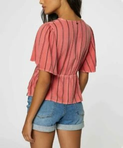Coupon 👍 O'Neill Rose Stripe Wes V-Neck Top - Juniors 😀 -O'Neill Sales zu106706496 alt 3 tm1656516914