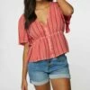 Coupon 👍 O'Neill Rose Stripe Wes V-Neck Top - Juniors 😀 -O'Neill Sales zu106706496 main tm1656516914