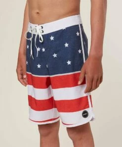Cheapest 🎁 O'Neill Red & Blue Star Stripe Hyperfreak Apollo Boardshorts - Boys 😍 -O'Neill Sales zu107962549 alt 2 tm1671560778