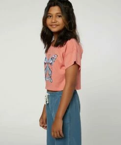 Best Sale 🌟 O'Neill Rose & Blue 'O'Neill Surf' Logo Butterfly Crop Top - 👧 Girls 🔔 -O'Neill Sales zu107979682 alt 2 tm1660679511