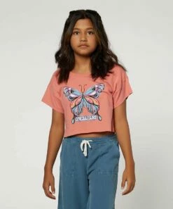 Best Sale 🌟 O'Neill Rose & Blue 'O'Neill Surf' Logo Butterfly Crop Top - 👧 Girls 🔔
