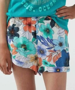 Best Sale 😀 O'Neill Blue & Green Floral Tia High-Waist Shorts - 👧 Girls 🧨