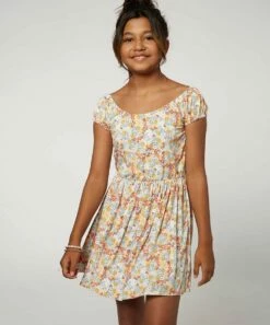Discount ⌛ O'Neill White & Blue Floral Marisol Scoop Neck A-Line 👗 Dress - 👧 Girls ⌛ -O'Neill Sales zu107979746 alt 2 tm1660679511