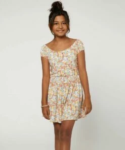 Discount ⌛ O'Neill White & Blue Floral Marisol Scoop Neck A-Line 👗 Dress - 👧 Girls ⌛ -O'Neill Sales zu107979746 alt 4 tm1660679511