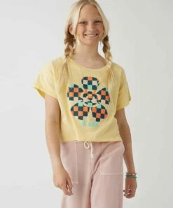 Outlet ✨ O'Neill Yellow & Orange 'O'Neill' Logo Checkerboard Flower Crop Top - 👧 Girls 😀 -O'Neill Sales zu107979810 alt 4 tm1660679511