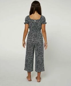 New 🧨 O'Neill Navy & White Abstract Brandi Puff-Sleeve Jumpsuit - 👧 Girls 🧨 -O'Neill Sales zu107985277 alt 1 tm1660679511