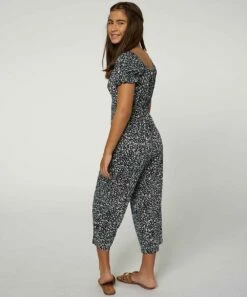 New 🧨 O'Neill Navy & White Abstract Brandi Puff-Sleeve Jumpsuit - 👧 Girls 🧨 -O'Neill Sales zu107985277 alt 2 tm1660679511