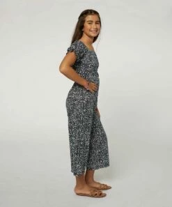 New 🧨 O'Neill Navy & White Abstract Brandi Puff-Sleeve Jumpsuit - 👧 Girls 🧨 -O'Neill Sales zu107985277 alt 3 tm1660679511