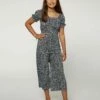 New 🧨 O'Neill Navy & White Abstract Brandi Puff-Sleeve Jumpsuit - 👧 Girls 🧨 -O'Neill Sales zu107985277 main tm1660679511