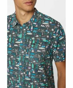 Top 10 💯 O'Neill Gray & Mint Surf Dayz Short-Sleeve Button-Up Top - Men 💯 -O'Neill Sales zu108715193 alt 2 tm1663765430