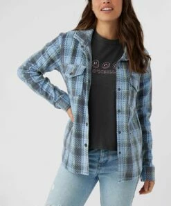Flash Sale 🎉 O'Neill Coastal Blue & Gray Plaid Zuma Flannel Button-Up - Juniors ✨