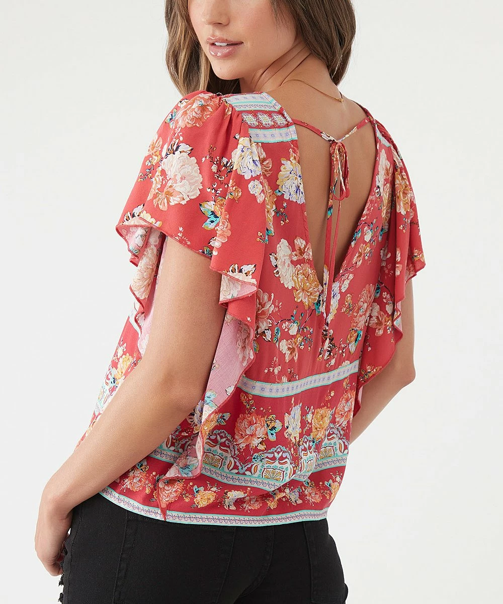 Top 10 ๐ O'Neill Red Floral Flutter-Sleeve Maggy Button-Up Top - Juniors โ 7 Top 10 ๐ O'Neill Red Floral Flutter-Sleeve Maggy Button-Up Top - Juniors โ - Image 5