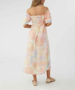 Discount 🔔 O'Neill Pink & Blue Abstract Gladys Off-Shoulder 👗 Dress - Juniors 🔥 -O'Neill Sales zu109092245 alt 4 tm1664890170