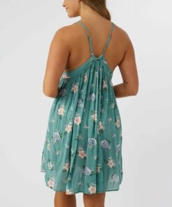 Discount 🎁 O'Neill Teal Green & White Floral Empire-Waist Felix A-Line 👗 Dress - Juniors ✨ -O'Neill Sales zu109092277 alt 4 tm1664890170