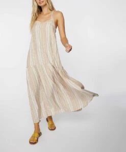 Brand new 👍 O'Neill Beige Stripe Sleeveless Keller Maxi 👗 Dress - Juniors 🌟
