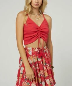 Best Sale 🎉 O'Neill Red Cinched-Front Marta Crop Tank - Juniors 🔥 -O'Neill Sales zu109092316 alt 2 tm1664890170