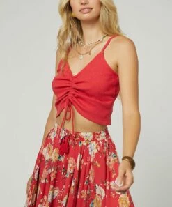 Best Sale 🎉 O'Neill Red Cinched-Front Marta Crop Tank - Juniors 🔥 -O'Neill Sales zu109092316 alt 3 tm1664890170