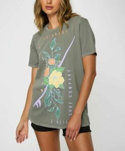 Best Pirce 👍 O'Neill Gray & Yellow Logo Flowers Crewneck Tee - Juniors ⭐