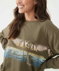 Best Sale ⭐ O'Neill Army Green Ocean Seaspray Crewneck Sweatshirt - Juniors ❤️ -O'Neill Sales zu109092596 alt 1 tm1664890536