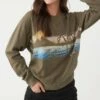 Best Sale ⭐ O'Neill Army Green Ocean Seaspray Crewneck Sweatshirt - Juniors ❤️ -O'Neill Sales zu109092596 alt 2 tm1664890536