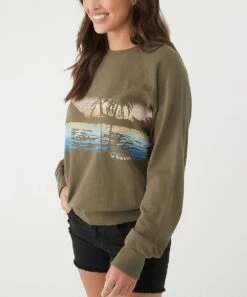 Best Sale ⭐ O'Neill Army Green Ocean Seaspray Crewneck Sweatshirt - Juniors ❤️ -O'Neill Sales zu109092596 main tm1664890536