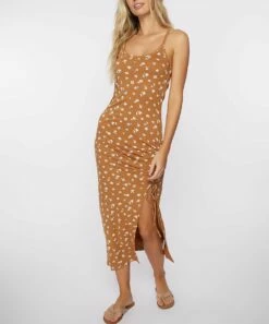 Promo 🥰 O'Neill Camel Abstract Seashore Sleeveless 👗 Dress - Juniors 🧨