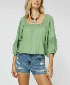 Outlet 👏 O'Neill Aloe Square-Neck Doreen Peasant Top - Juniors 😉 -O'Neill Sales zu109092808 alt 1 tm1664890744