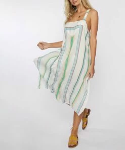 Cheapest ⌛ O'Neill Vanilla & Green Stripe Racerback Miranda Midi 👗 Dress - Juniors 😍 -O'Neill Sales zu109092967 alt 1 tm1664890648